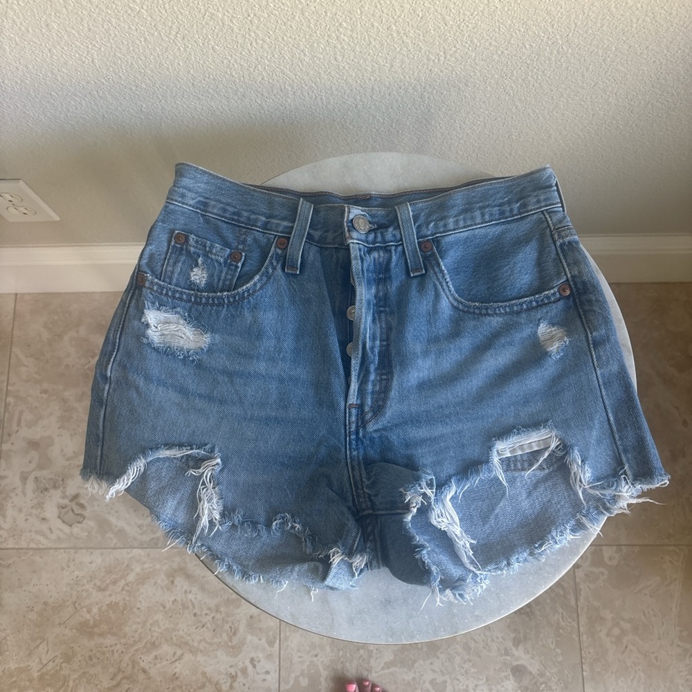 Levi's Light Blue Ripped Jean Shorts